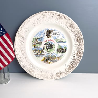 New Hampshire state souvenir plate - shabby vintage 1960s road trip souvenir 