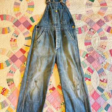 Vintage 1940s Sanforized Denim Overalls Kids Size Original Repairs Workwear Jeans by TimeBa