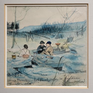 Antique 1880 Watercolor and Pencil Illustration of Trenton, Alabama, Campsite With Thornton Family