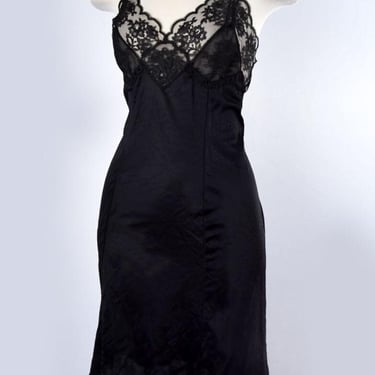 36 HOLLYWOOD VASSARETTE Black Vintage Lingerie Dress Slip, Lace, Full Slip, Fancy, Nylon, 1950's Double Spaghetti Straps 