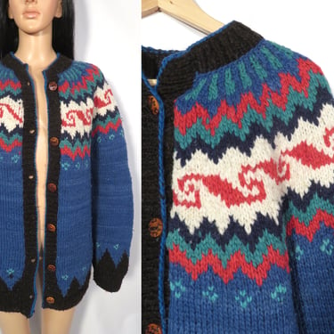 Vintage Plus Size Unisex Handknit Wool Made In Ecuador Cardigan Size XL 