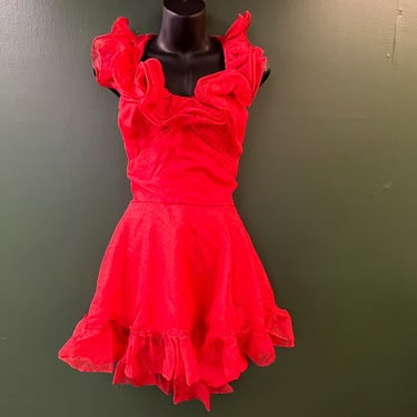 red polka dot dress 1970s ruffled mini disco dress small 