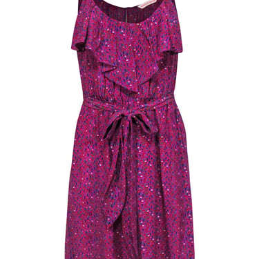 Rebecca Taylor - Purple Printed Sleeveless Belted Mini Dress w/ Ruffle Sz 4