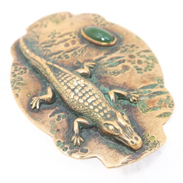 Alligator Sash Pin with Green Stone
