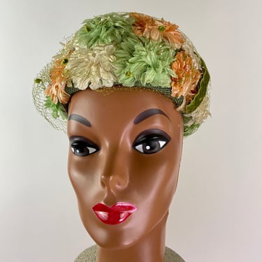 1960s Floral Women's Easter Hat / Mid century Hat / Garden Party Hat 