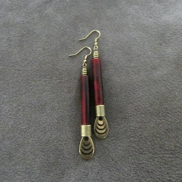 Long red hair pipe bone earrings 