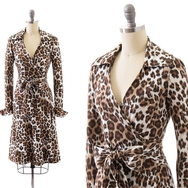 Vintage 1970s Wrap Dress | 70s DIANE von FURSTENBERG Iconic DVF Leopard Animal Print Cotton Jersey Wrap Dress (x-small/small) 