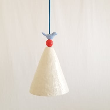 Hanging cone plug in pendant light with ceramic bird 