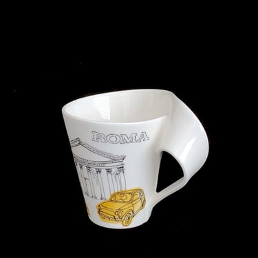 Vintage Modern Sculptural Villeroy & Boch NEW WAVE Mug Cup with Stylized Handle ROMA Piazza Del Popolo Design 