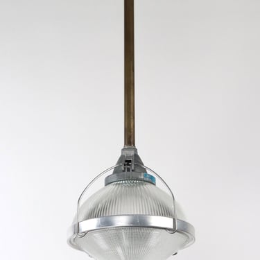 1950s Industrial Holophane & Steel Pole Pendant Light