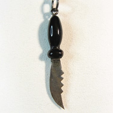 Vintage Silver Dagger Charm Pendant Fob with Black Coral Handle - Handmade Miniature Knife for Necklace, Bracelet or Dollhouse 