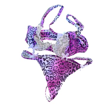 Dior Purple Cheetah Rhinestone Thong Set