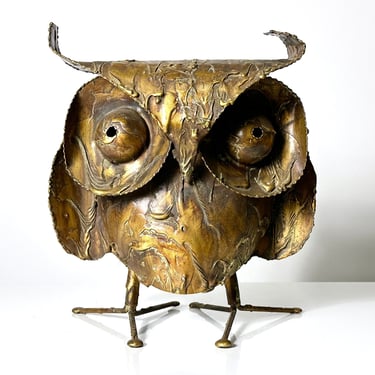 Vintage Curtis Jere Large Brutalist Brass Owl Sculpture Mid Century Modern 1960s 