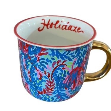 Lily Pulitzer Holidaze 12 oz Coffee Tea Mug Christmas Holidays Pink & Blue 