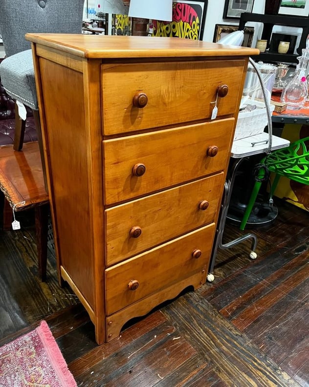 Petite-ish chest of drawers. 26” x 17” x 44” 