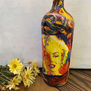 Vintage Marilyn Monroe Wine Art Bottle, Gift For Norma Jean Lovers, Repurposed Wine Bottle By Eddie, Bottle Art, Eddie King, Atlanta 