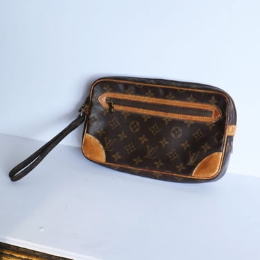 Louis Vuitton Vintage Monogram Pochette Dame Clutch with Strap 873 TH Dragonne Marly LV Logo Monogram Canvas + Leather 