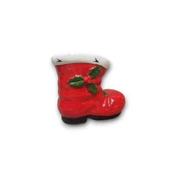 Vintage Lefton Santa Claus Porcelain Boot Planter, Japan, Holly Leaves & Berries, Shoe Candy Cane Holder, Christmas Decor, Vintage Holiday 