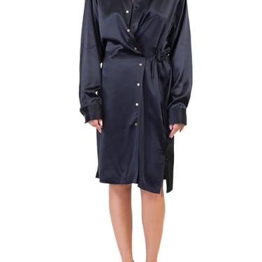 Morphew Collection Black Silk Charmeuse Oversized Button Down Shirt Dress 