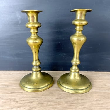 19th century English brass candlesticks - a pair 