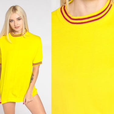 Bright Yellow Ringer Sweatshirt 80s Short Sleeve Sweatshirt Retro T-Shirt Basic Plain Eighties Stranger Things Vintage 1980s Small Medium 