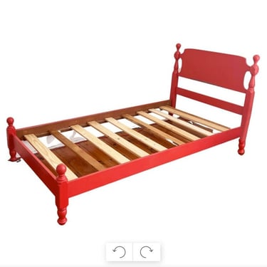 1950s Mid Century Spindle Solid Wood Red Bed Frame 