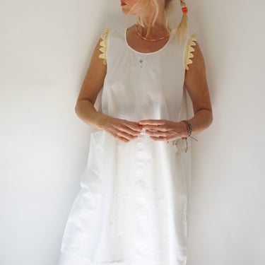 Vintage Antique French Linen Slip Dress | Antique White Cotton Edwardian Nightgown | Market Dress Provençal 