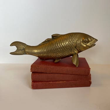 Brass Koi Fish Statue - Koi Figurine - Brass Figurine - Gold Glam Chinoiserie Chic Decor 
