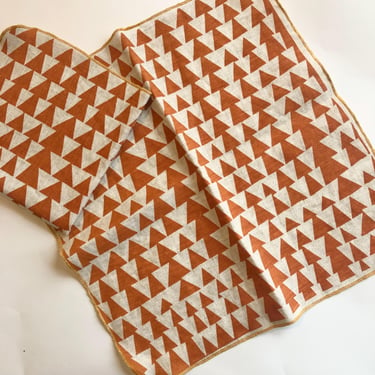 Orange triangles, Abstract mid century napkins set,  hand printed linen napkins 