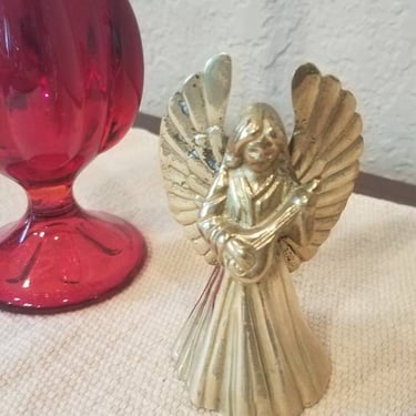 Brass angel decoration with harpsichord,1980s 