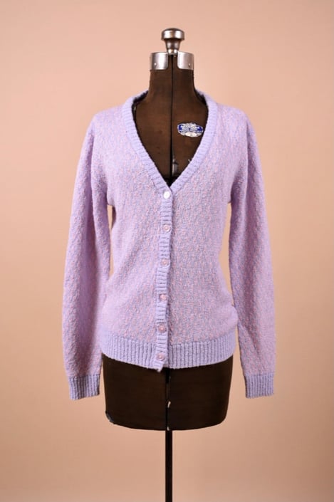 60s Pink and Purple Textured Cardigan, L