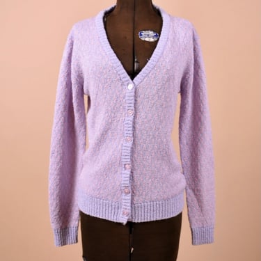60s Pink and Purple Textured Cardigan, L