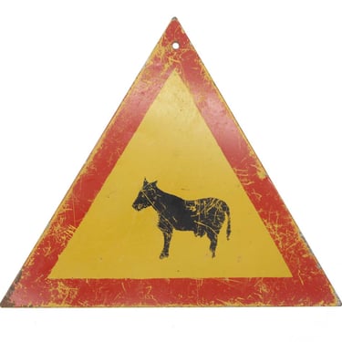 Vintage European Steel Livestock Crossing Road Traffic Sign