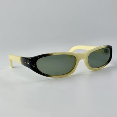 1950'S-60's Cat Eye Sunglasses - Butter Cream Plastic Frames with Black Glitter Edges - COOL-RAY POLAROID 155 - Year Round Lens 