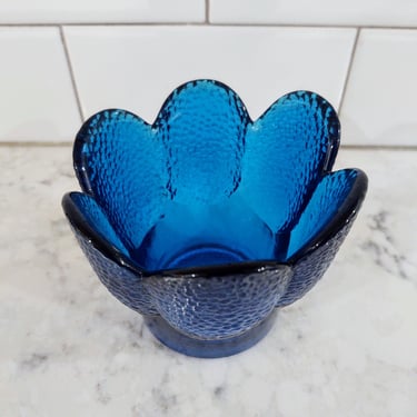 Viking Handmade Blue MCM Glass Lotus Flower Planter or Votive 