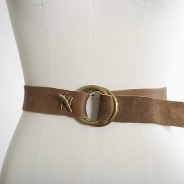 Vintage 60s brown leather belt | adjustable 