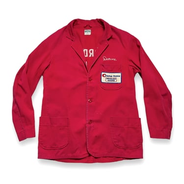 Vintage 1950s CHAINSTITCHED Sanforized Shop Jacket ~ size S ~ Work Coat ~ Gordon Auto Parts ~ Worn-In ~ Chain Stitch ~ Racing / Mechanic 