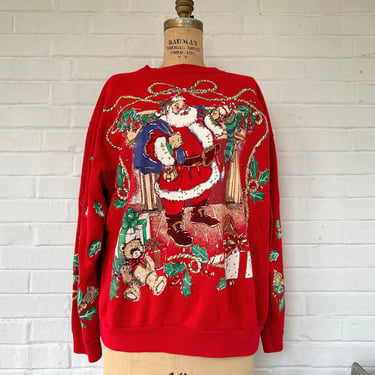 1980's L/XL Classic Ugly Christmas Sweater in Red 