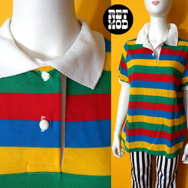 Bright Vintage 70s Colorful Stripe Polo Shirt by Young Stuff 