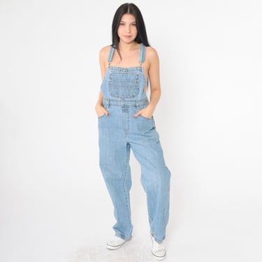 90s Denim Overalls London London Blue Jean Overall Pants Suspender Bib Pants Straight Leg Jeans Retro Vintage 1990s Small Medium 