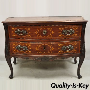 Antique French Louis XV Style Marquetry Inlay Bombe Commode Chest of Drawers TLC