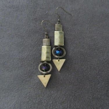 Antique bronze earrings, bling, green crystal earrings, artisan rustic earrings, ethnic earrings, boho chic earrings, unique earrings 2 