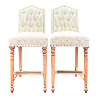Mackenzie-Childs Underpinnings Bar Stools With Back - a Pair 