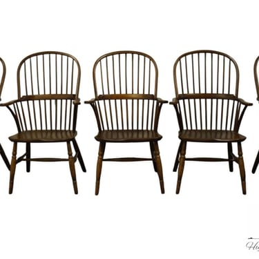 Set of 5 HEKMAN FURNITURE Walnut Rustic Americana Bow Back Windsor Dining Arm Chairs 