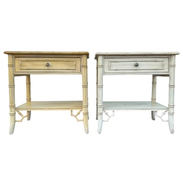 Set of 2 Thomasville Allegro Nightstands FREE SHIPPING - Vintage Faux Bamboo Fretwork Hollywood Regency End Tables 