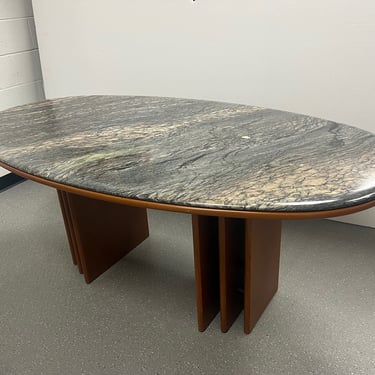 Mid Century Danish Modern Oval Teak And Marble Dining Table By Bendixen 