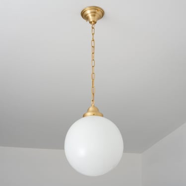 White Glass Globe Pendant - Classic Lighting - Farm House Fixture - US Hand Blown Glass 