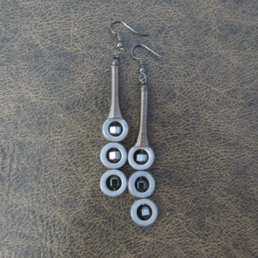 Mid century modern earrings gray frosted glass and gunmetal earrings 