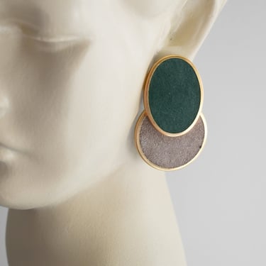 1990s NOS Green and Tan Suede Pierced Earrings 