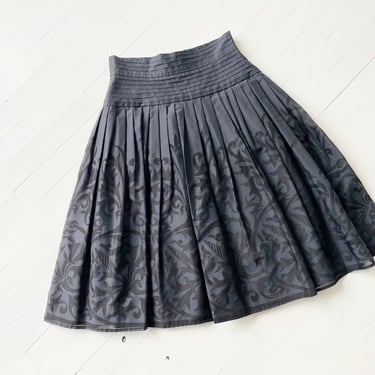 1980s Black Pleated Patterned Skirt 